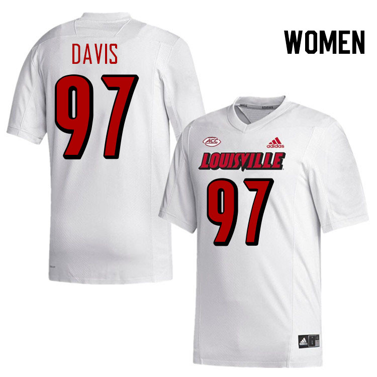 Women #97 Maurice Davis Louisville Cardinals College Football Jerseys Stitched-White